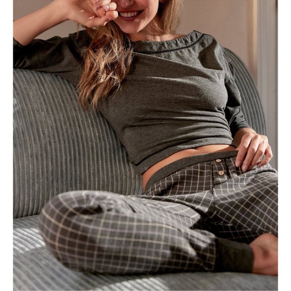 FREE PEOPLE Chill Evening Pajama Set Charcoal Combo Retail NWT - Picture 2 of 9